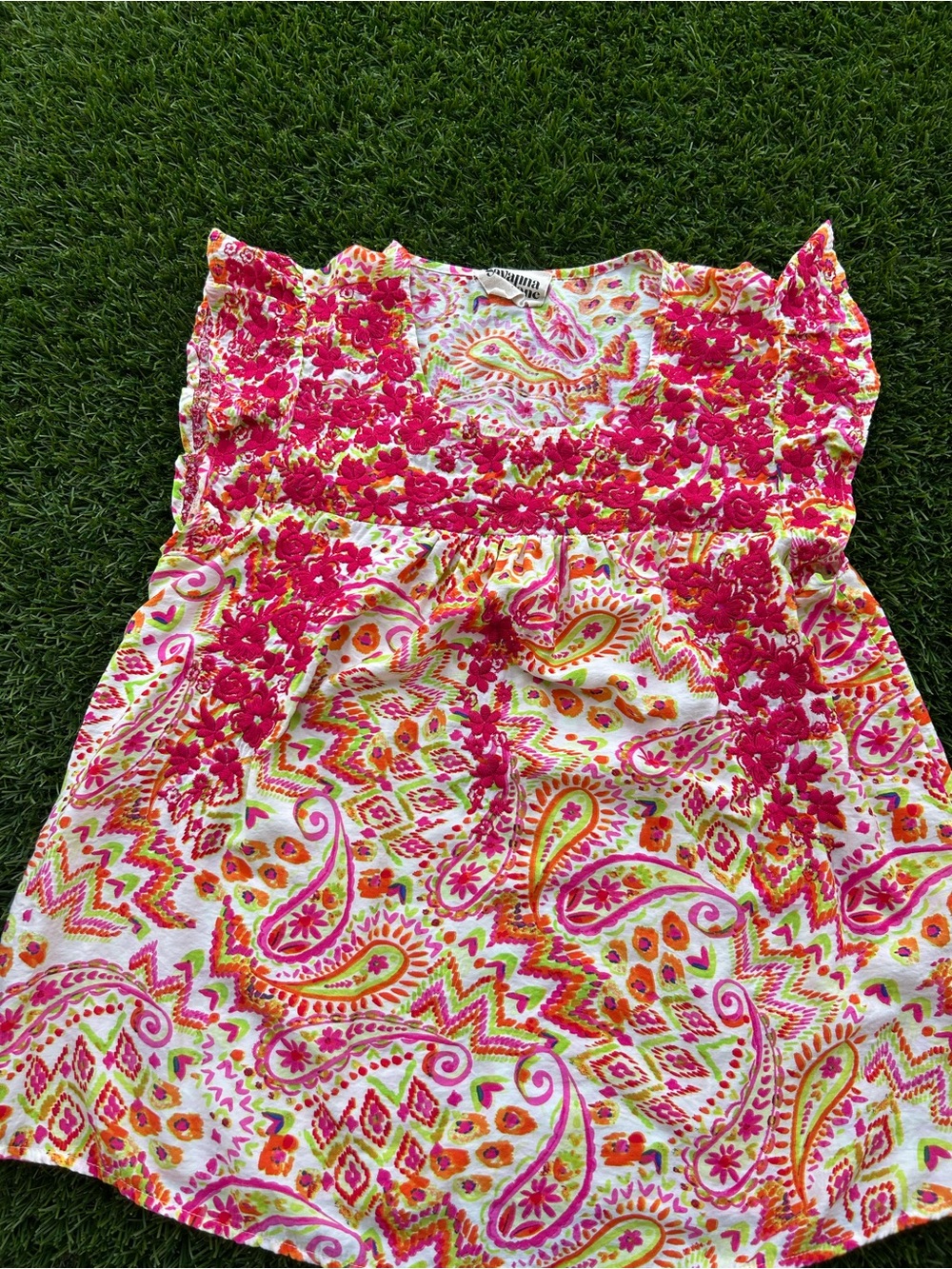 Savanna Jane Pink Orange & Lime Embroidered Floral top women’s large